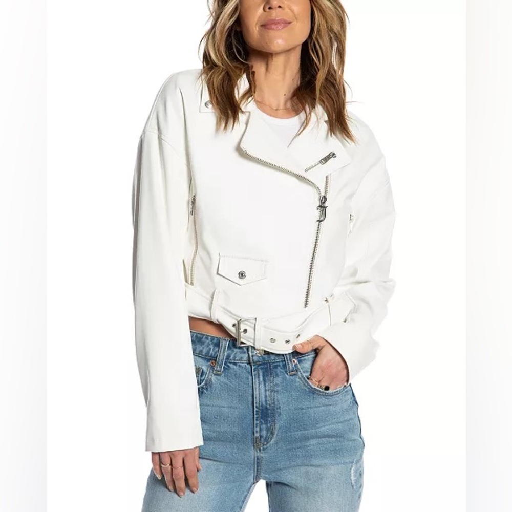 NEW JUICY COUTURE Cropped Denim Moto Jacket- size M
